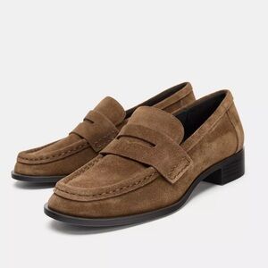 Zara Leather Saddle Loafers Dark Tan - NWT